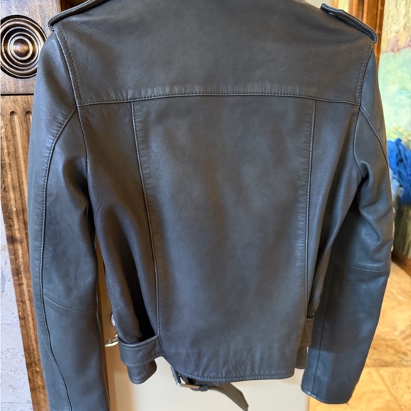 AllSaints Balfern leather biker jacket in grey - Picture 4 of 10